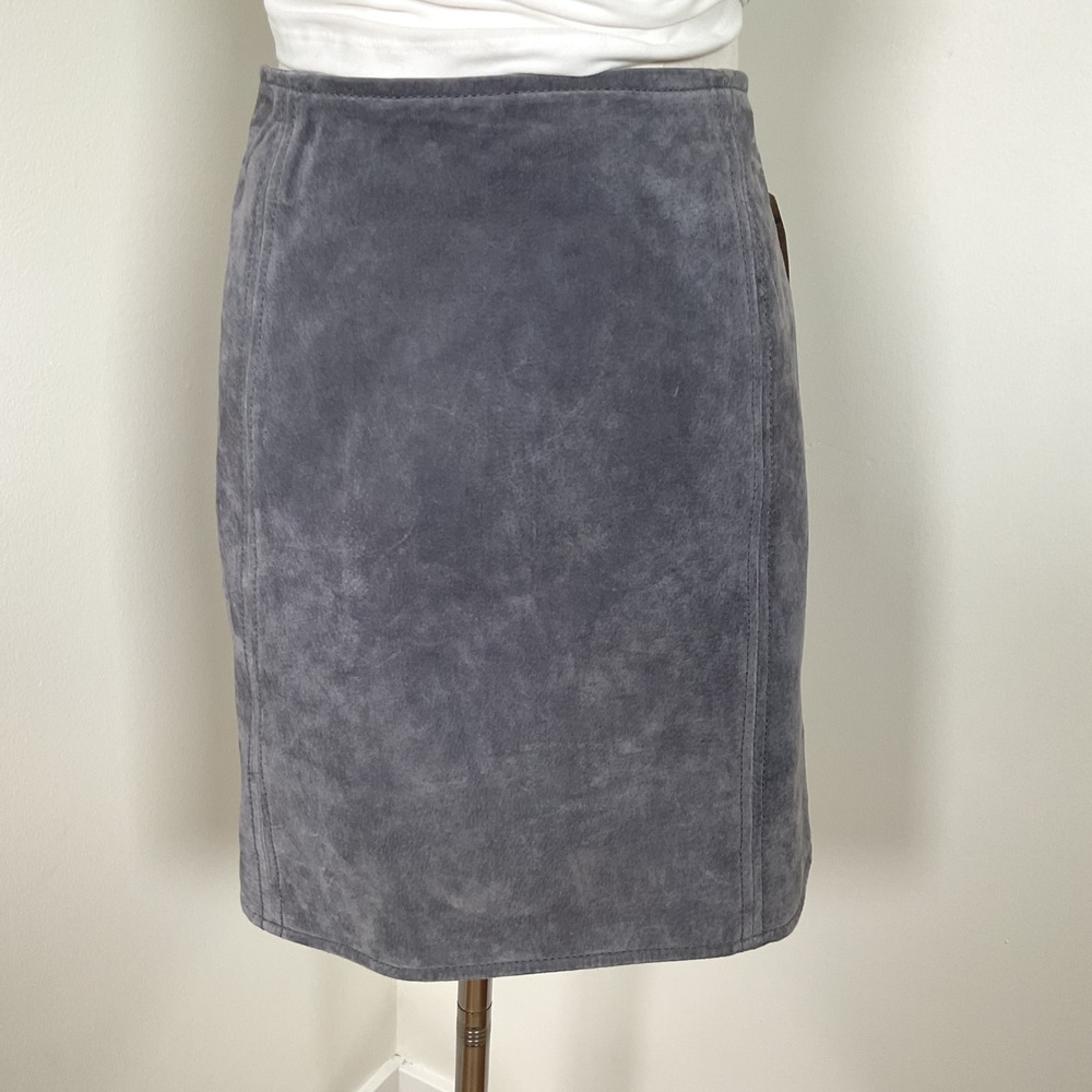 BLANKNYC Womens Gray Genuine Leather Mini Skirt Back Zip Lined Size 30 NWT